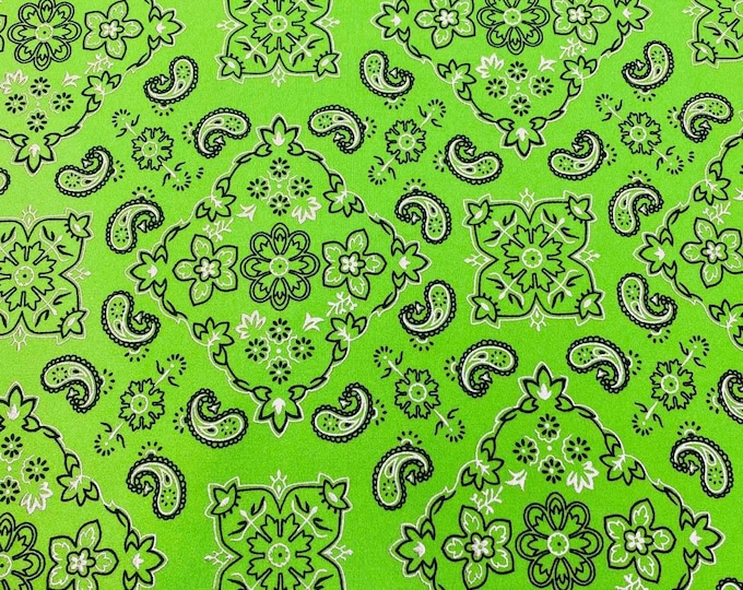 Mia's Fabrics Inc, Lime Green Bandana Print Fabrics - Nylon Spandex Fabric Sold By The Yard (Pick a Size)