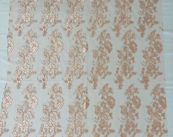 Rose Pink Flower Design Embroidered on Mesh Lace Fabric, Floral Bridal Lace Wedding Dress by the Yard (Pick a Size)