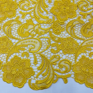 Mia Fabrics Inc, Yellow Guipure Lace Fabric Floral Bridal Lace Guipure Wedding Dress by the Yard (Pick a Size)