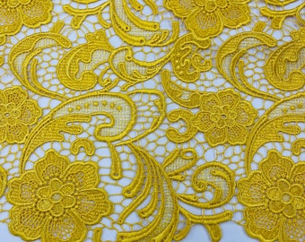 Mia Fabrics Inc, Yellow Guipure Lace Fabric Floral Bridal Lace