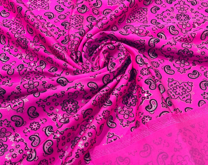 Hot Pink Bandana Print Fabrics - Nylon Spandex Fabric 4 Way Stretch Sold By The Yard (Pick a Size)