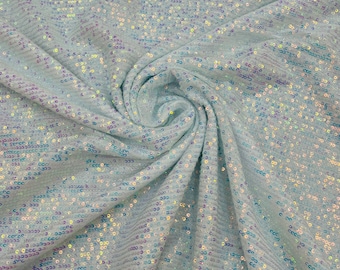Iridescent Sequin Lace Fabric: Mille Striped Stretch Mesh, Couture Gown by the yard