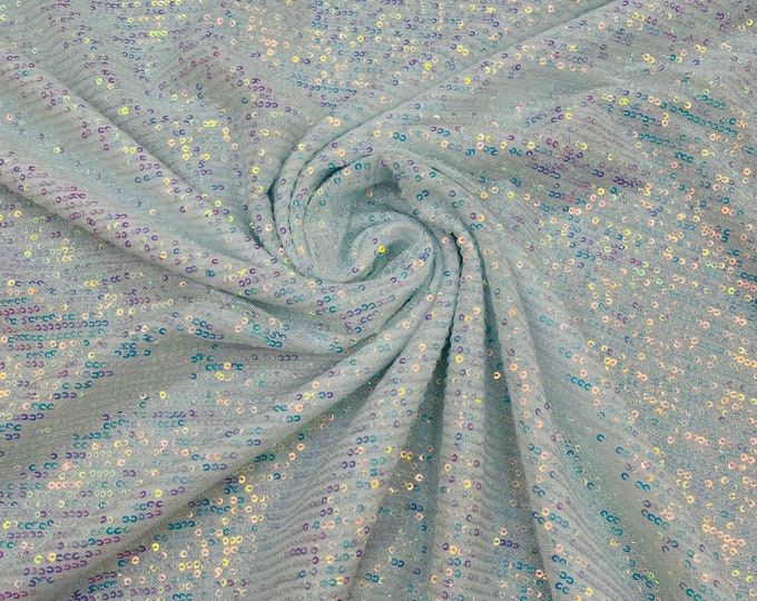Clear Iridescent Mille Striped Stretch Sequins Lace Spandex Mesh-Prom-Gown By The Yard, Formal Wedding Couture Fabric Sequin Fabric