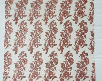 Dusty Rose Flower Design Embroidered on Mesh Lace Fabric, Floral Bridal Lace Wedding Dress by the Yard (Pick a Size)