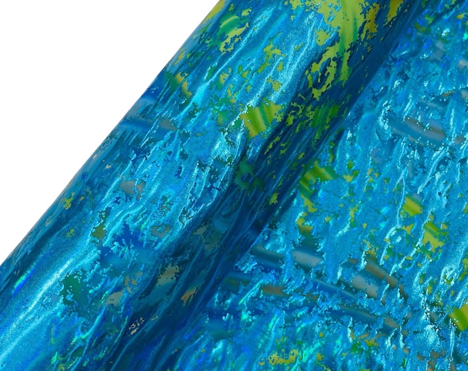 Turquoise Metallic Foil Splatter Paint Design Print Nylon Spandex Fabric, 4 Way Stretch 60” Wide