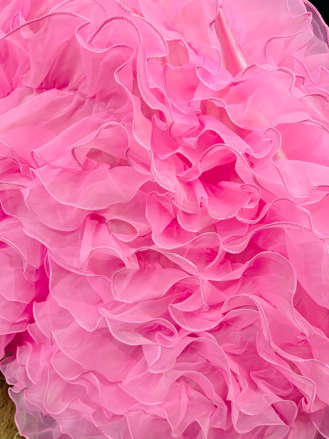 Pink Ruffle Fabric, Organza Ruffle on Taffeta Backing, Prom Dress ...