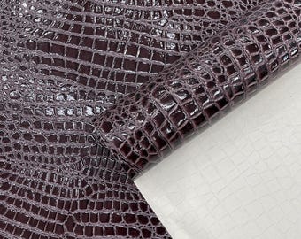 Dark Burgundy Crocodile Embossed Faux Leather Vinyl Fabric: 54" Wide