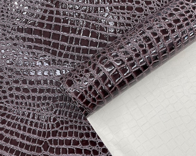 Dark Burgundy Crocodile Faux Fake Leather Vinyl Fabric, Embossed Crocodile Fabric By The Yard Upholstery Purses Shoes Wallets Belts