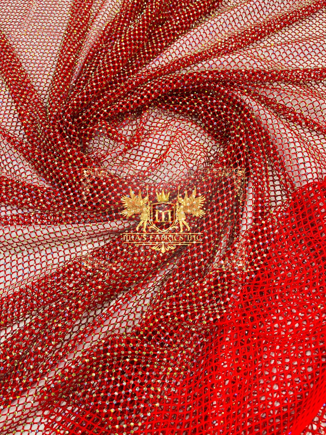 Fishnet Opacity Rhinestone Red Rhinestone Fishnet Fabric: Iridescent Crystal Spandex - Sold by the ...