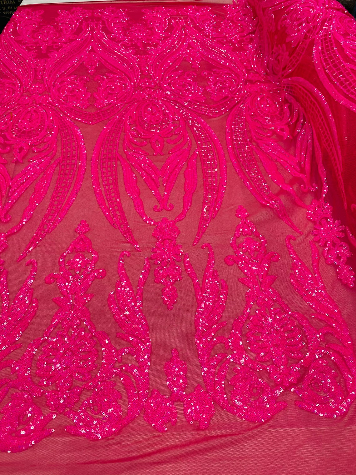 Neon Hot Pink Embroidered Sequins Fabric 4 Way Stretch Fancy - Etsy