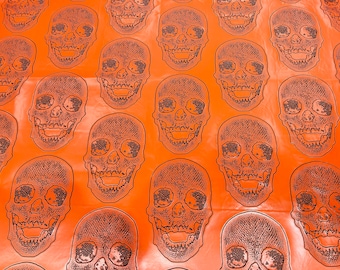 Orange Big Skull Vinyl Fabric - by yard - Skull Vinyl, Leather Upholstery 54”Wide, (Pick a Size)