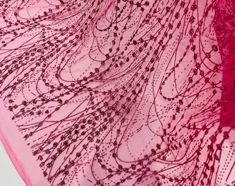 Hot Pink Glitter on Mesh Lace Fabric By The Yard for Wedding Decor - Bridal/Prom - Shimmer, Hot Pink Glitter Fabricr - Luxury Sparkle Mesh