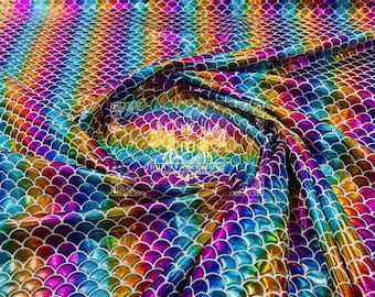 Iridescent Mermaid Fabric: Rainbow Metallic Nylon Spandex, 4-Way Stretch