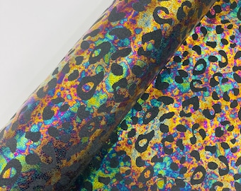 Black Metallic Leopard Print Nylon Spandex Fabric, 4 Way Stretch 60” Wide