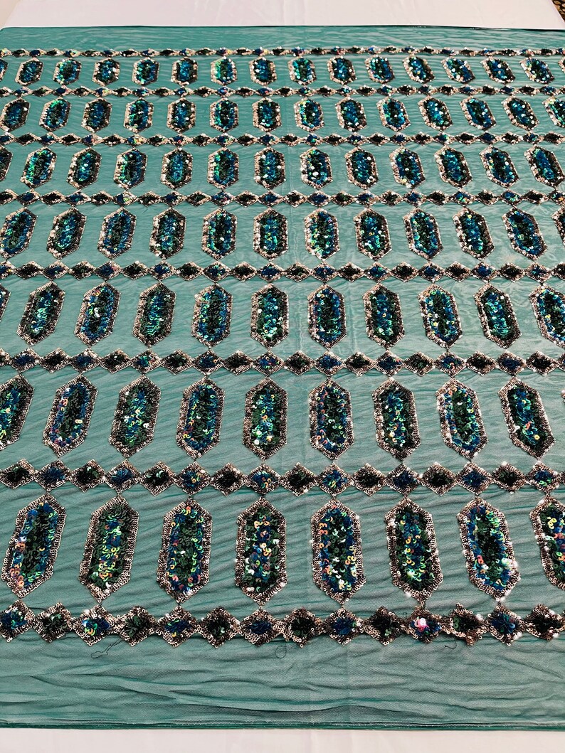 Hunter Green Sequins Fabric on a Mesh DAMASK Design - Etsy