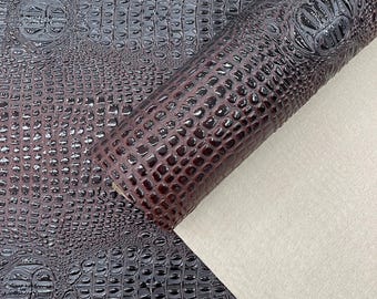 Hickey Red Gator 3D Embossed Vinyl Fabric - By Yard Glossy Crocodile 2 Tone Faux Leather