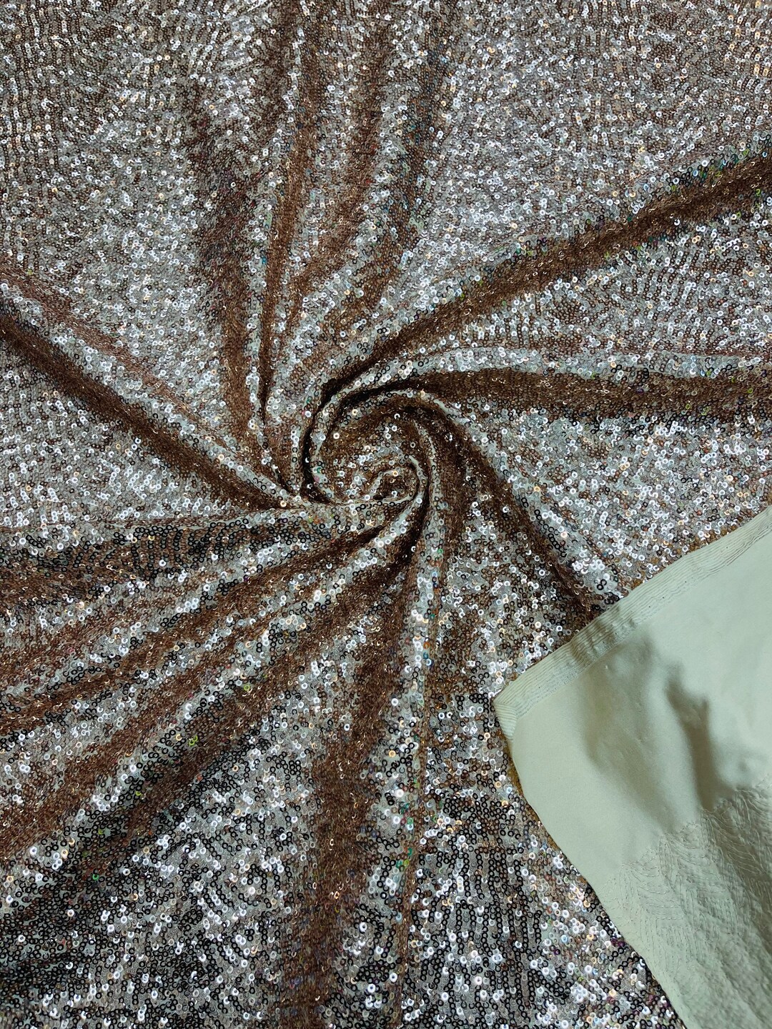 Champagne Mini Glitz Sequins by the Yard on Spandex Fabric 4 Way