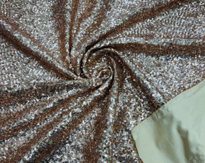 Champagne Mini Glitz Sequins by the yard on Spandex Fabric | 4 Way Stretch | Mini Glitz Sequin on Milliskin Nylon Spandex Fabric