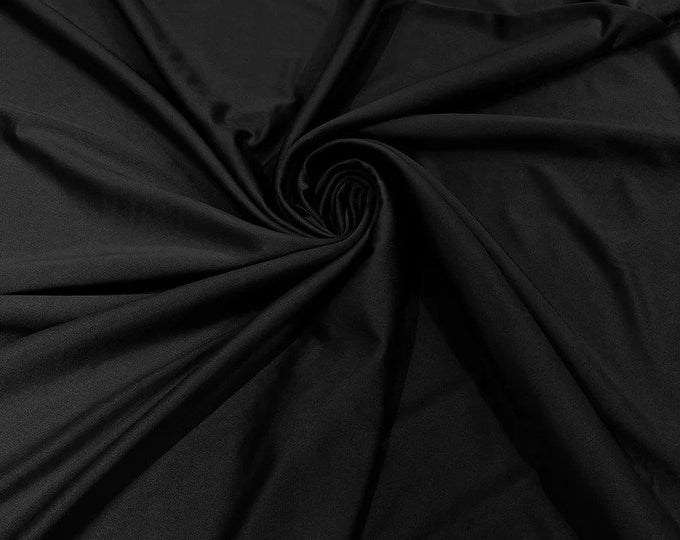 Black Shiny Milliskin Nylon Spandex Fabric 4 Way Stretch Prom-Gown-Dress, 58" Wide Sold by The Yard (Pick a Size)