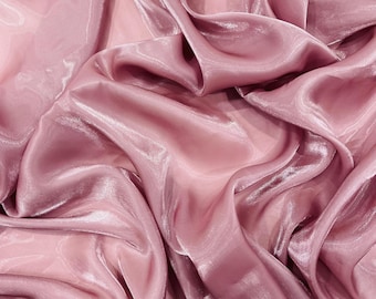 Rose Mauve Ultra Glossy Shimmer Chiffon Fabric, Bridal Liquid Crystal, 100% Polyester By The Yard