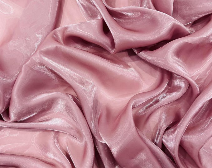 Rose Mauve Ultra Glossy Shimmer Chiffon Fabric, Bridal Liquid Crystal, 100% Polyester By The Yard