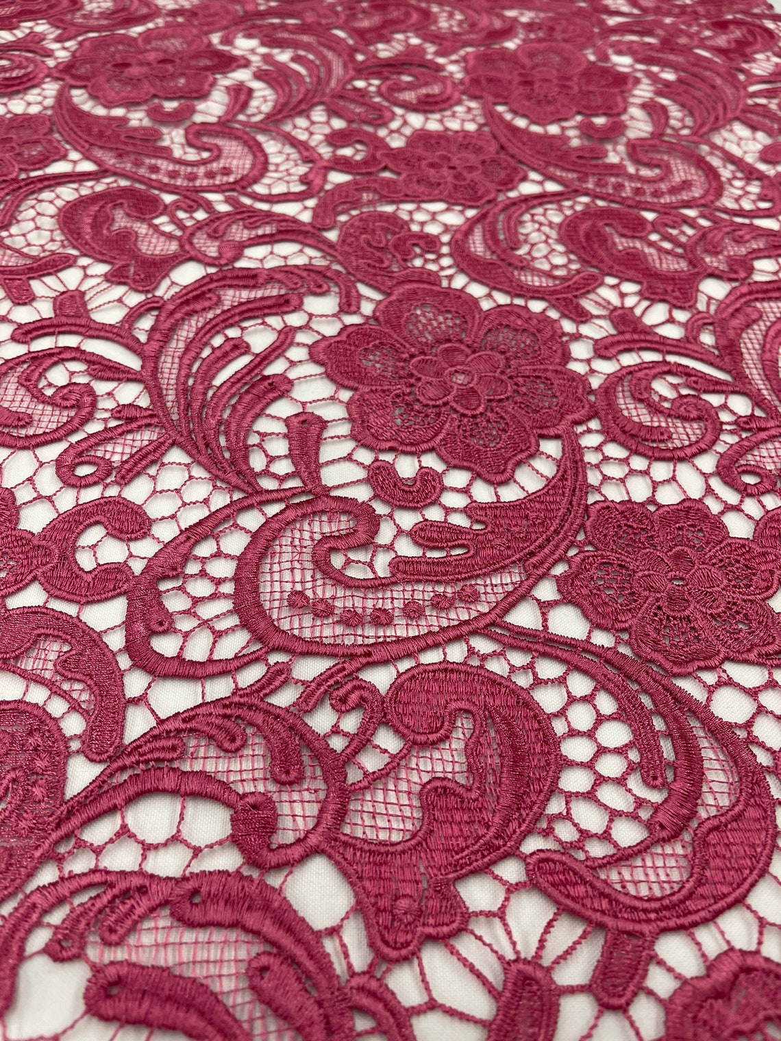 Mia Fabrics Inc Mauve Guipure Lace Fabric Floral Bridal Lace Etsy