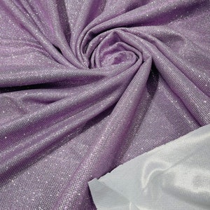 Lilac Shimmer Fabric by yard, Stretch Glitter Fabric | Luxury Sparkle Fabric | Glimmer | Lilac Glitter Fabric for Prom-Gown-Backdrop