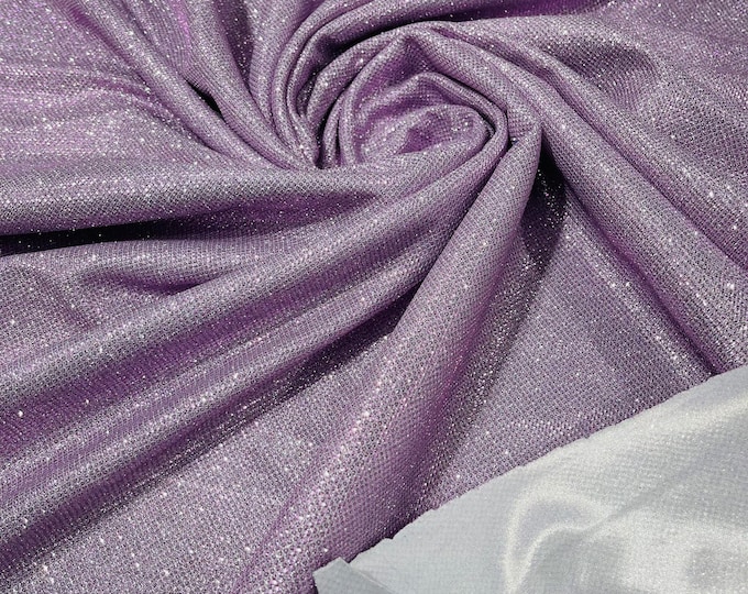 Lilac Shimmer Fabric by yard, Stretch Glitter Fabric | Luxury Sparkle Fabric | Glimmer | Lilac Glitter Fabric for Prom-Gown-Backdrop