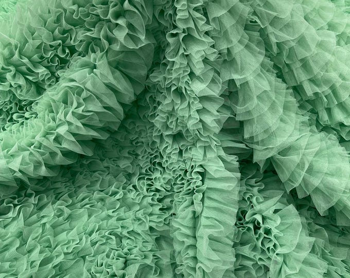 Mint Tulle Ruffle Fabric, 60" Wide Waves - Prom Dress Wedding & Decoration