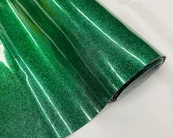 DK Green Sparkle Glitter Upholstery Vinyl Fabric - 54" Width Sold By The Yard