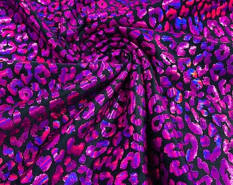 Metallic Leopard Print Spandex Fabric: Black/Fuchsia Hologram, 4-Way Stretch