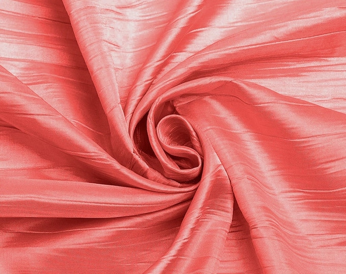 Crushed Taffeta Fabric - Coral - 54" Inch Wide Crushed Taffeta Creased Fabric Sold by The Yard