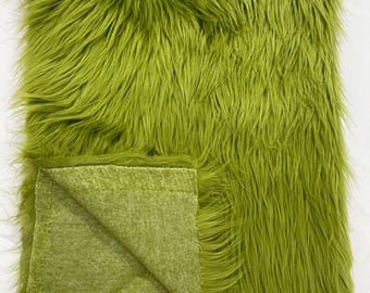 Olive Shaggy Faux Fur Fabric By Yard, Long Pile Luxury Shaggy Craft, Costume, Apparel, Decoration, Cosplay, Sewing Decoration 60"Wide