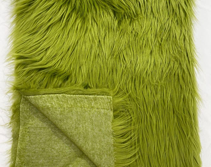 Olive Shaggy Faux Fur Fabric By Yard, Long Pile Luxury Shaggy Craft, Costume, Apparel, Decoration, Cosplay, Sewing Decoration 60"Wide