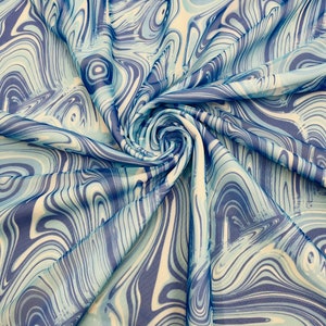 Blau Power Mesh Stoff | Abstraktes Design Druck | 60" Breite 4-Wege-Stretch-| Print Abstrakt | Große Lagerbestände