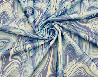 Blue Abstract Printed Power Mesh Fabric | Abstract Design Print | 60” Wide 4 Way Stretch | Print Abstract | by the yard