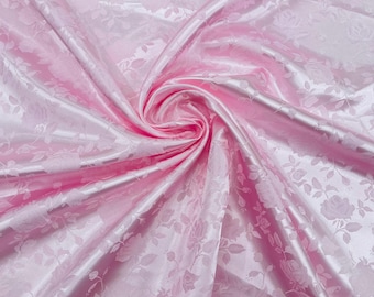 Baby Pink Floral Brocade Jacquard Satin Fabric - 58/60" Wide