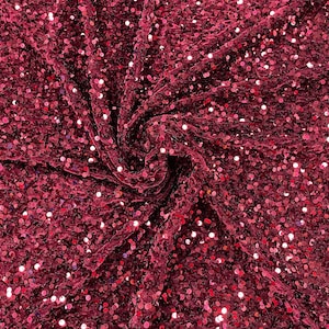 Tecido de veludo elástico com lantejoulas cor de vinho: lantejoulas brilhantes de 5 mm, elástico bidirecional (58/60&quot;)