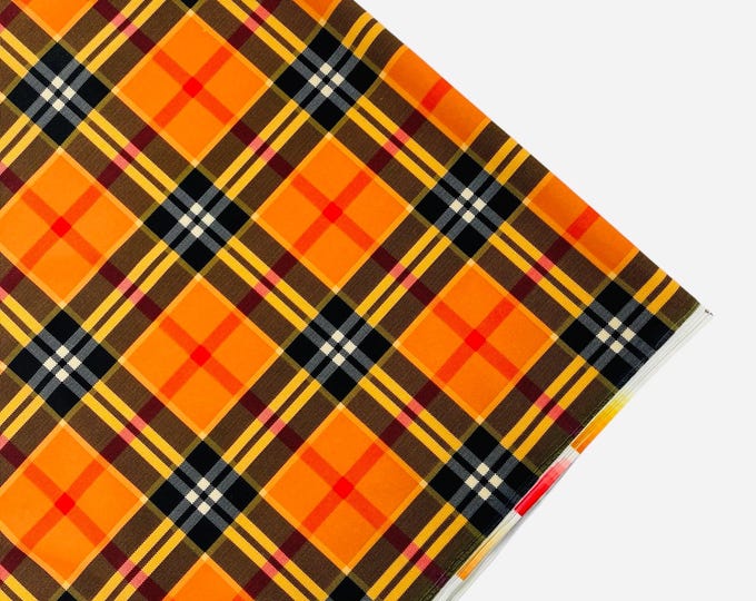 Orange Milliskin Spandex 4 Way Stretch Printed Fabric By The Yard, Checker Squares Pattern Multicolor Print Geometric Prom-Gown-Dress