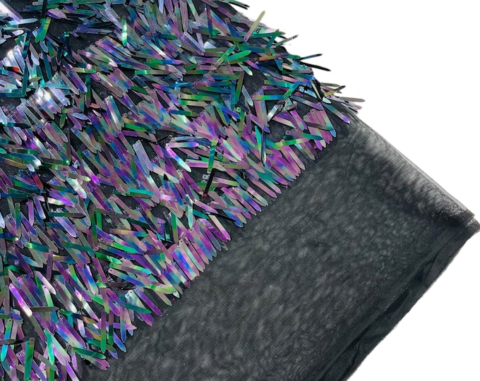 Black Iridescent Sword Shaped Sequins by the yard (Pick a Size) Costume Craft Fabric - Swords Design Iridescent Sequin Fabric