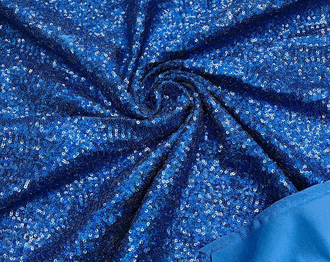 Royal Blue Holographic Mini Glitz Sequins by the yard on Spandex Fabric | 4 Way Stretch | Iridescent Mini Glitz Sequin Fabric