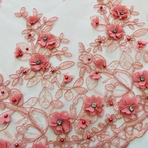 Feather Design Heavy Beaded Embroidery On a Mesh Fabric-Sold By The Panel- Dusty Rose