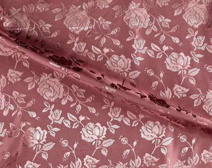 Mauve Flower Brocade Jacquard Satin Fabric, Sold By The Yard Polyester Satin Floral Wide 58/60"  (Choose The Quantity)