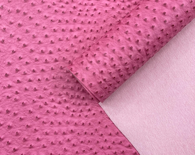 Bubblegum Pink Ostrich Faux Leather Upholstery By The Yard, Ostrich Embossed Vinyl Leather Upholstery, Purses Shoes Wallets 54" Wide