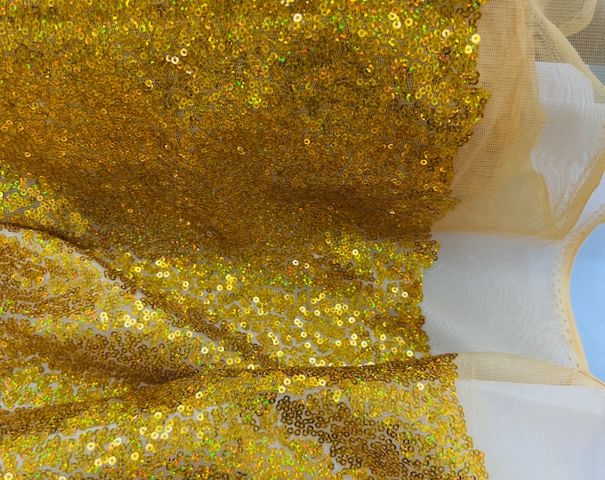 Holographic Gold Sequin Fabric Mini Glitz Sequins, Sequin Fabric Dresses-Nightgowns (Choose The Quantity)