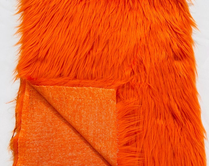 Orange Shaggy Faux Fur Fabric By Yard, Long Pile Luxury Shaggy Craft, Costume, Apparel, Decoration, Cosplay, Sewing Decoration 60" Wide