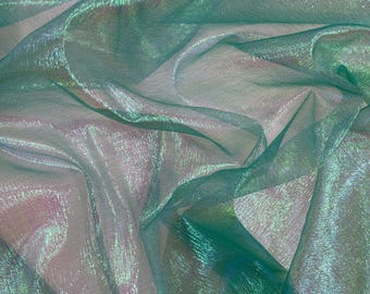 Teal Iridescent Crush Organza Fabric - 45" Wide - By The Yard
