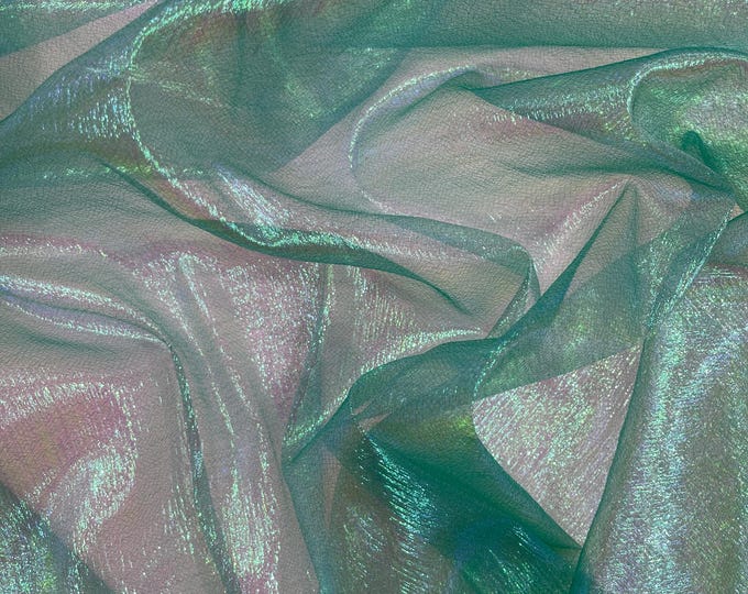 Teal Iridescent Crush Organza Fabric - 45" Wide - By The Yard