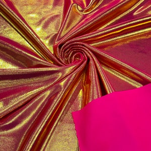 Fuchsia/Orange iridescent Mystique Nylon Spandex Iridescent Foggy Foil 4 Way Stretch 58/60”sold By The Yard