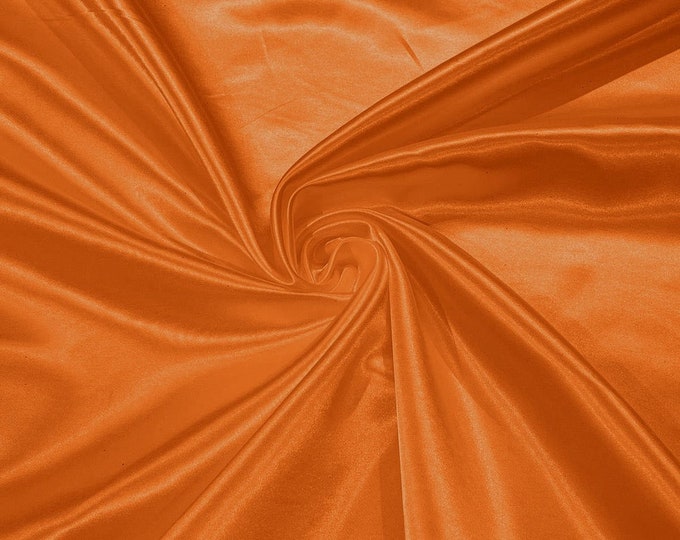 Orange - 60" Shiny Heavy Bridal Satin Fabric for Wedding, Gala, Prom Dress Sold By Yard